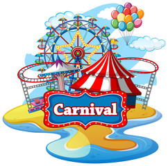 Canvas Print - Scene with many rides at the carnival on white background