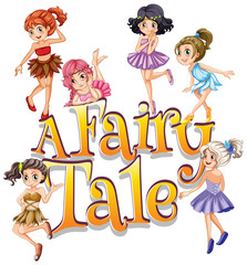 Wall Mural - Font design for word a fairy tale with cute fairies