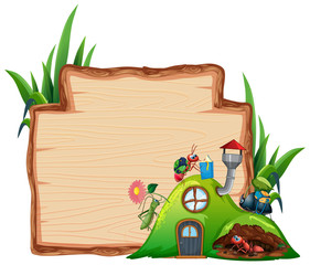 Poster - Border template design with insects in the garden background