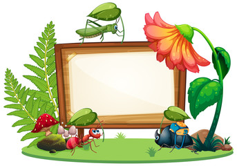 Sticker - Border template design with insects in the garden background