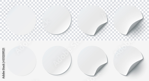 Fotomural Mockup realistic paper round stickers white colors with curved corner and shadow