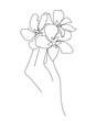 Line art human hands and flower icon, minimalist tattoo concept, line style, vector illustration. Vector illustration isolated on white background