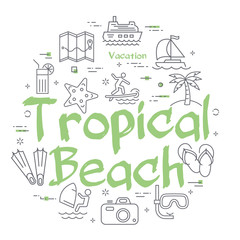 Naklejka na meble Green text Tropical Beach with linear summer time icons