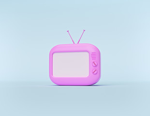 Poster - cartoon style minimal Retro TV isolated on pastel blue background. 3d rendering
