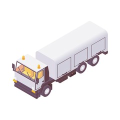 Wall Mural - Isometric airport catering truck to carry and load containers with airline food for passengers.