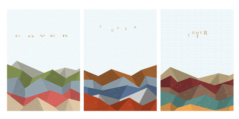 Wall Mural - covers templates set with japanese waves patterns and geometric shapes origami oriental style