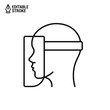 Face shield icon. Coronavirus protection mask. Plastic protection against germs. Vector outline icon with editable stroke