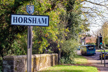 Horsham Street Sign, An Attractive Town West Sussex In South East England