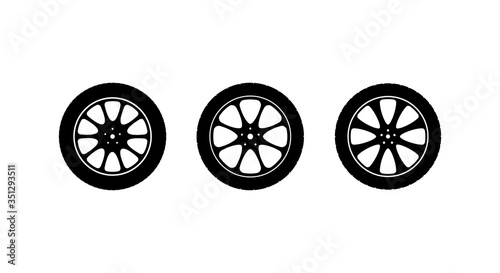 Fotomural Set of vector icons car wheels on a light background.