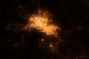 Wall Mural - Phoenix satellite view. Night city with street lights, view from space. Urbanization concept, render