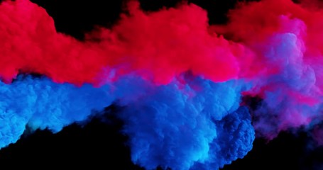 Poster - colorful red/blue clouds, smoke effect flowing with turbulences and speed. cloud collision isolated 