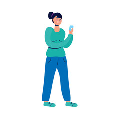 Sticker - young woman using smartphone character