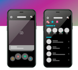 Poster - Mobile Dating App UI and UX Alternative Trendy Concept Vector Mockup in Black Color Theme on Frameless Smart Phone Screen Isolated on White Background.
