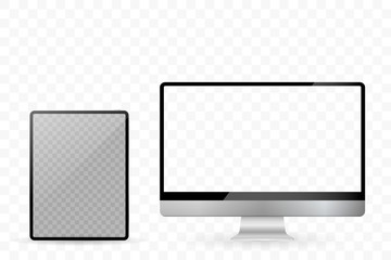Aufkleber - Tablet and desktop computers with white screen on a transparent background