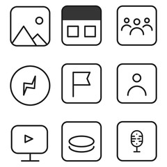 Poster - social media interface application icons, modern design icons, buttons, signs, symbols for web and mobile apps, social media network, blogging icons. Vector illustration