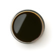 Top view of soy sauce in glass bowl