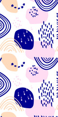 Seamless pattern with abstract spots and brush strokes. Vector illustration