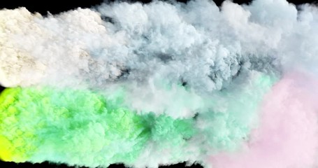 Poster - colorful clouds, smoke effect flowing with turbulences and speed. cloud collision isolated on black 