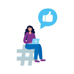 Sticker - young woman using laptop and social media