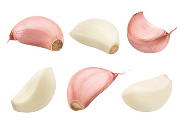 Wall Mural - Collection of garlic cloves, isolated on white background