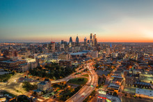 Aerial View Of Rush Hour At Philadelphia During The Sunset, United States.