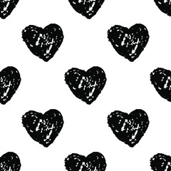 Poster - Heart. Digital drawing. Doodle. Black image isolated on white background. Crayons effect. Seamless reapeated pattern. Digital art. Vector EPS 10. 