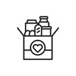 © Backwoodsdesign - Donation box of food line black icon. Food Bank simple concept. Charity illustration. Sign for web page, mobile app, banner. UI UX user interface. Vector isolated object. Editable stroke.