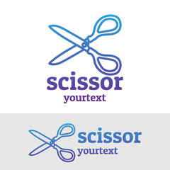 Poster - scissor hand drawn logo design. gradient color