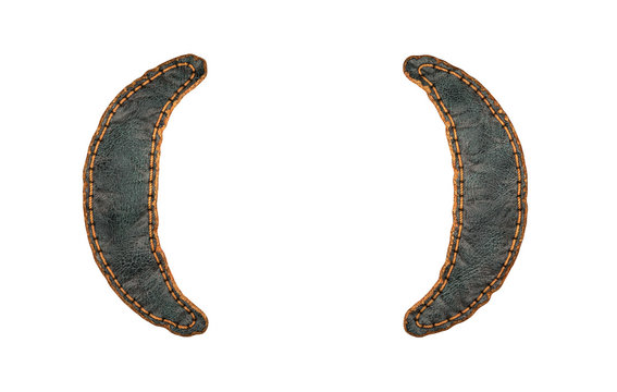 Set of symbols left and right parentheses made of leather. 3D render font with skin texture isolated on white background.