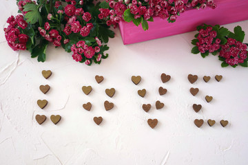 Poster - Love, hearts and spring flowers on a light background