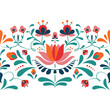 © Iana - Floral ornament based on traditional Hungarian embroidery. Horizontal seamless border with flowers and leaves .on a white background.