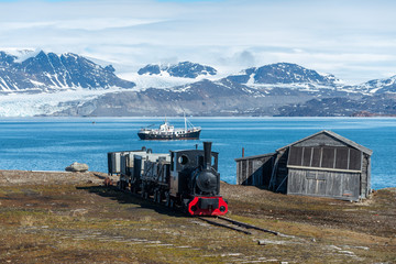 old coal mining train at ny-alesund, spitzbergen, svalbard