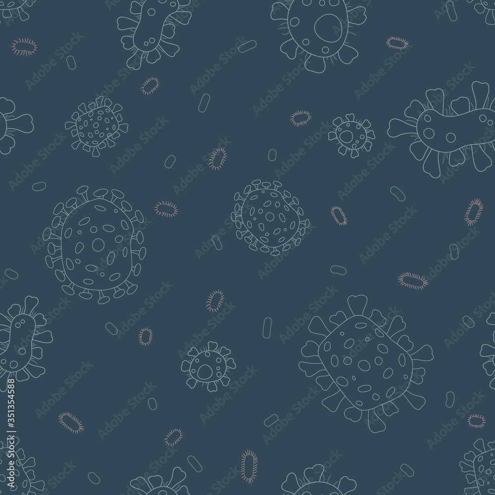 Bacterial microorganism pattern. Flat background with microbes. A ...