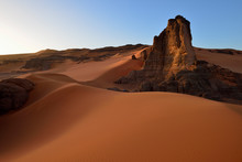 Algeria, Tadrart Region, Sahara Desert,  Sanddunes Of Tin Merzouga At Evening Twilight