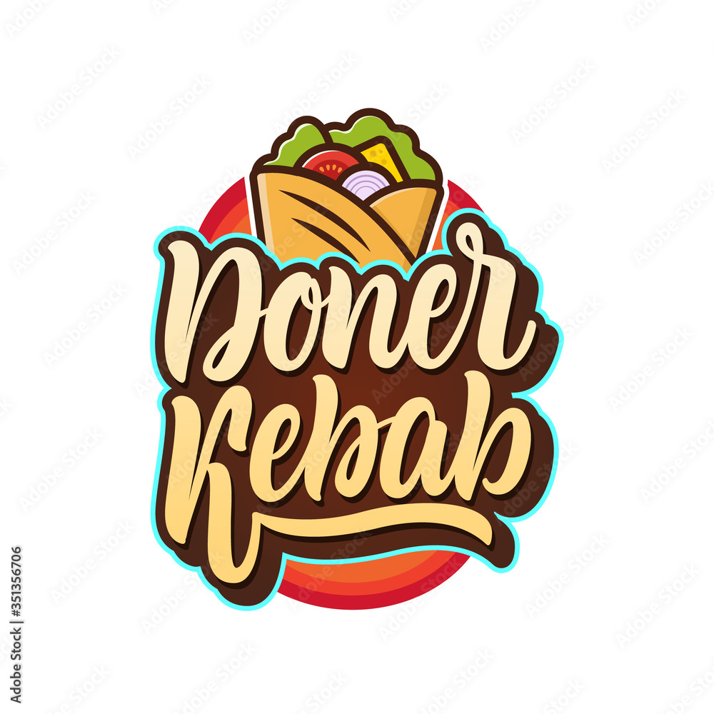 Doner kebab logo templates. Hand lettering and doner kebab illustration ...
