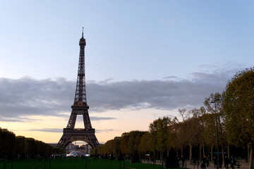 view of the Eiffel tower at dusk