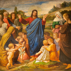 Papier Peint - BARCELONA, SPAIN - MARCH 5, 2020: The painting of Jesus among the children in the church Esglesia De Santa Maria De Montalegre from 20. cent.