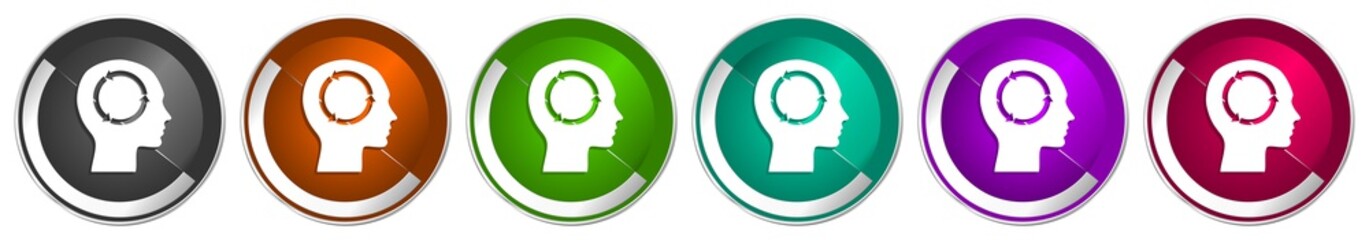 Leinwandbilder - Head icon set, silver metallic chrome border vector web buttons in 6 colors options for webdesign