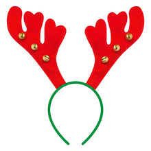 Reindeer Christmas Headband, With Red And Green Color, With Bells, Made Of Cloth, Christmas Costume