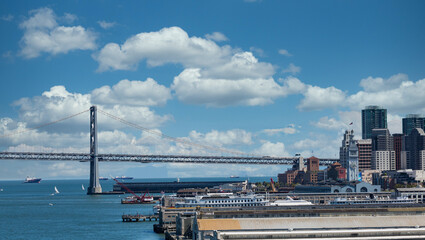 Fototapete - View of Embarcadero and Bay Bridge in San Francisco