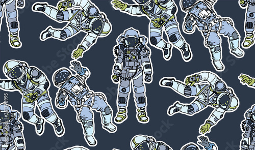 Fotomural Cartoon hand drawn astronauts retro seamless pattern