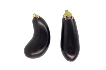 Aubergine eggplant isolated on white.  Two fresh eggplants over white background.