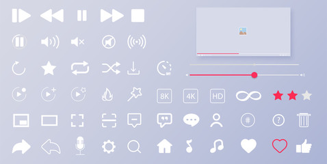 Interface buttons. Mobile ui/ux social speech bubbles. Media player icons. Modern flat video player interface. Vector illustration