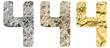 Isolated Font Russian Letter or arabic number 4 four made of crumpled titanium, silver, gold foil on white background