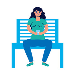 Sticker - young woman using smartphone in park chair