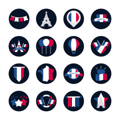 Canvas Print - France and bastille day block and flat style icon set vector design