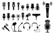 set of microphone icon or mic standing at podium or classic mic concept. eps 10 vector, easy to modify