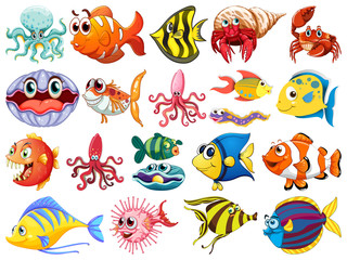 Wall Mural - cute animal sea life in cartoon character