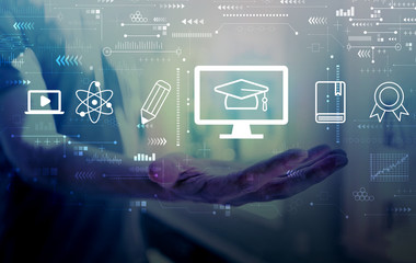 Poster - e-learning concept with young man holding his hand