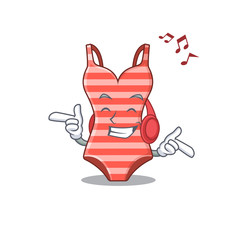 Poster - Swimsuit Cartoon design concept listening music on headphone